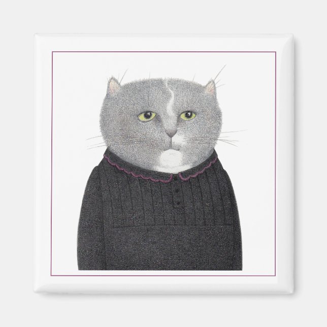 HUSHÅLLERSKA KATT Fyrkantig Magnet II (Framsidan)