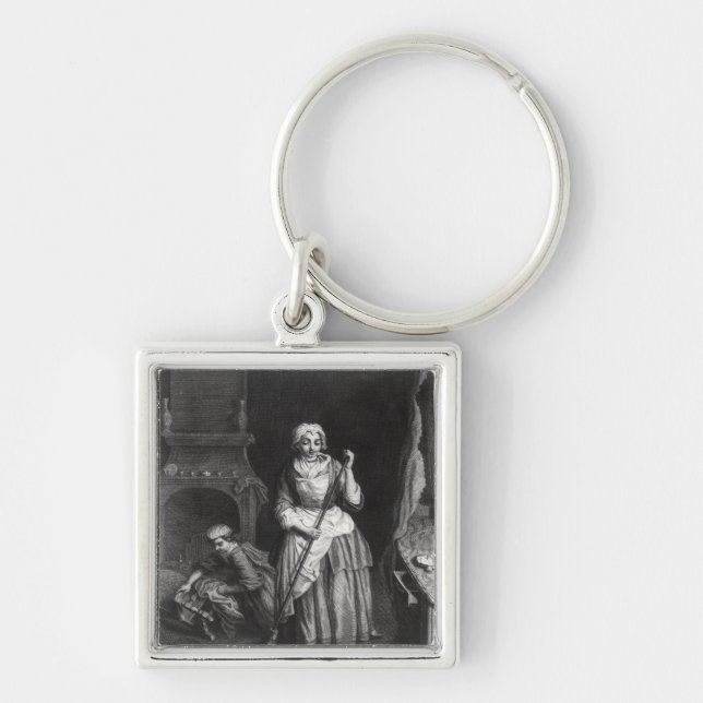 Hushållerskan Fyrkantig Silverfärgad Nyckelring (Framsidan)