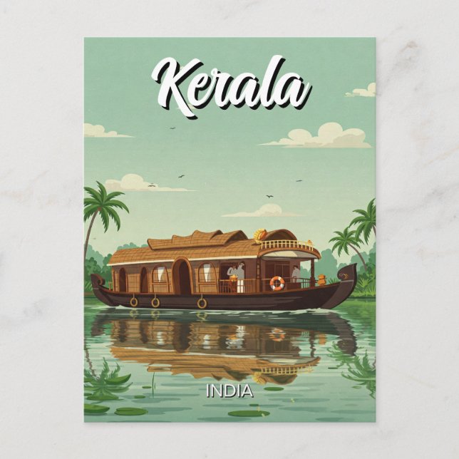Hushållsbåt i Kerala India Vykort (Framsida)