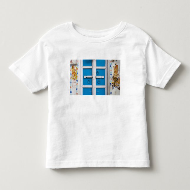 Hushållsmålat blått, Udaipur, Rajasthan, Indien T-shirt (Framsida)