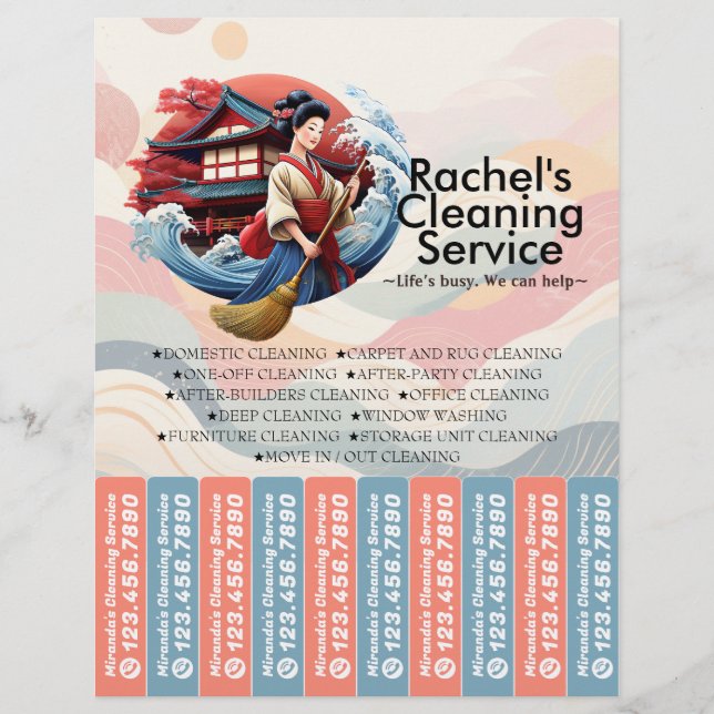 Hushållsrengöring Städhjälp Service Folder Riv Av  Reklamblad (Framsidan)