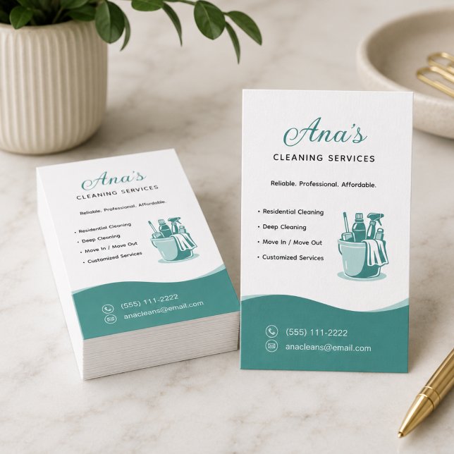 Hushållsrengöringstjänster Teal Visitkort (House Cleaning Services Teal Business Card)