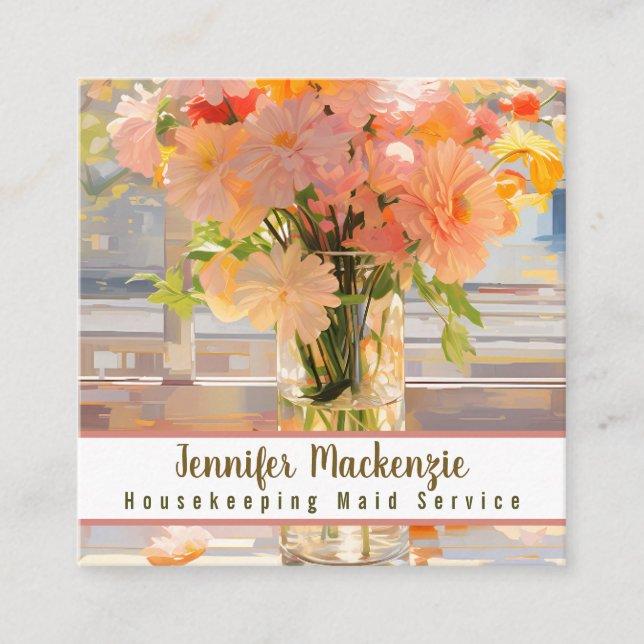 Hushållsskötseltjänsten Städning rent hem Fyrkantigt Visitkort (Framsida)