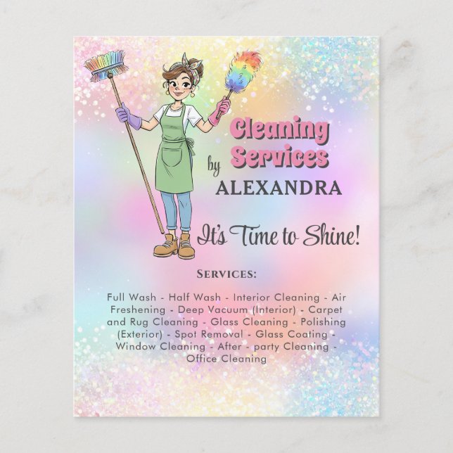 Hushållsstädhjälp Städtjänst Glitterfolder Flygblad (Framsidan)