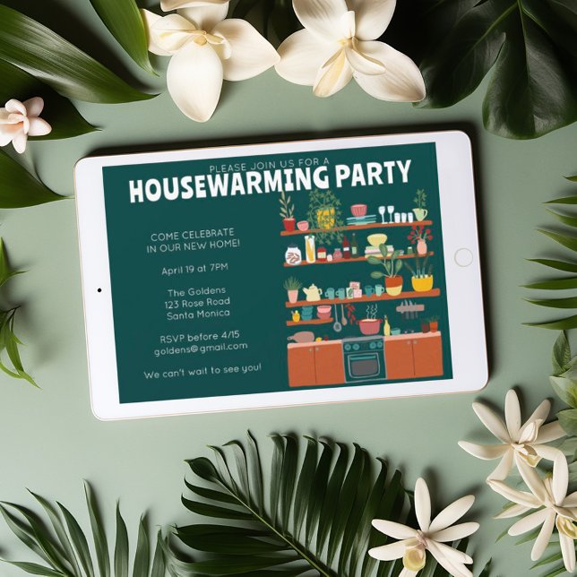 Hushållsuppvärmning Party Cute Mysigt Kitchen Träd Inbjudningar (Cute whimsical housewarming party invitation. Customize with your own text, send digitally tree free)