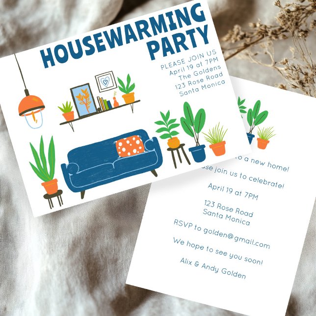 Hushållsuppvärmning Party Inbjudan Cute Living Roo (Housewarming Party Invite Cute Living Room Sofa CUSTOM new home party invitation
)
