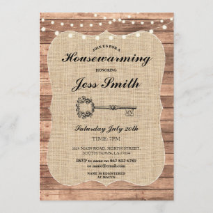 Hushållsuppvärmning Party Rustic Wood Burlap BBQ I Inbjudningar