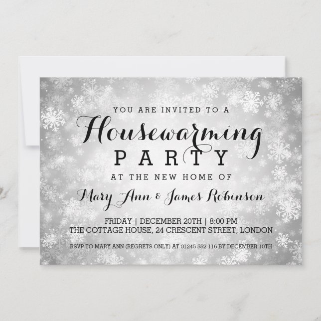 Hushållsuppvärmning Party Silver Winter Wonderland Inbjudningar (Framsida)