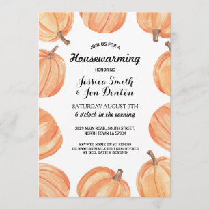 Hushållsuppvärmning Party Watercolor Pumpkin Fall Inbjudningar