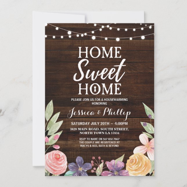 Hushållsuppvärmning Party Wood Rustic New Home Inb Inbjudningar (Framsida)