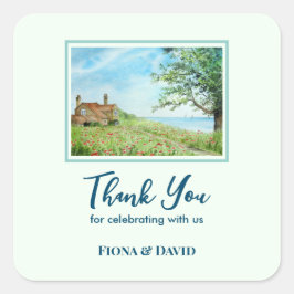 Hushållsvallmo Fält liggande vattenfärg Fyrkantigt Klistermärke