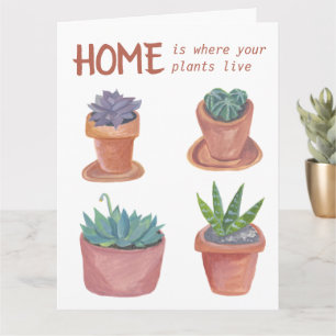 Hushållsverk Cactus Lycklig New Home Watercolor Kort