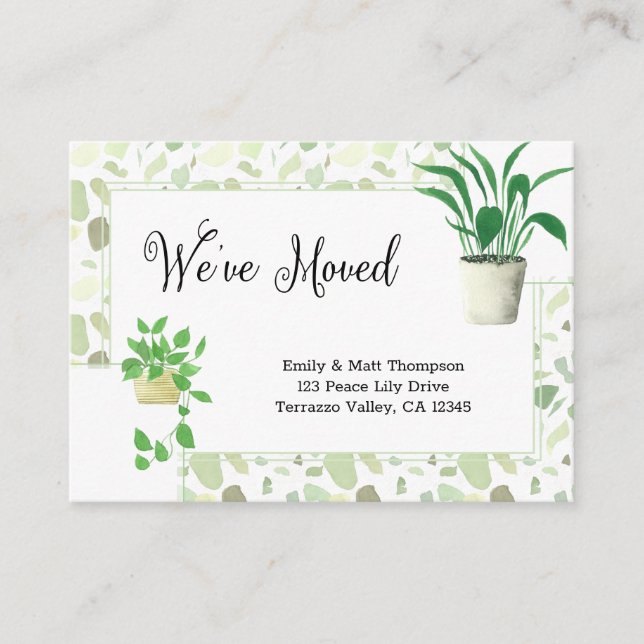 Hushållsverk och Grönt Terrazo Vi har flyttat Tilläggskort (Framsida)