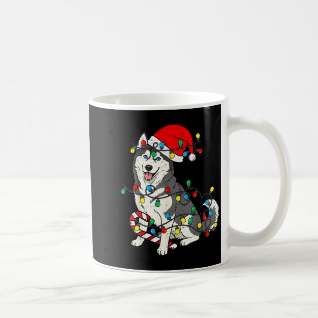 Huskey Dog Christmas Lights Santa Pajama Xmas Pet  Kaffemugg (Höger)