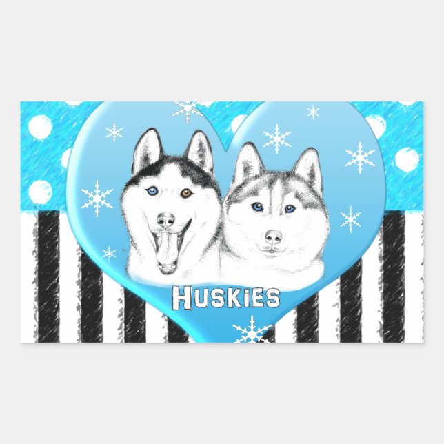 Huskies Blue mönster Rektangulärt Klistermärke (Framsida)