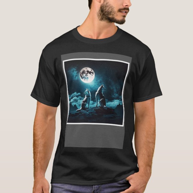 Huskies Howling vid Måne arktiska natten Husky T Shirt (Framsida)