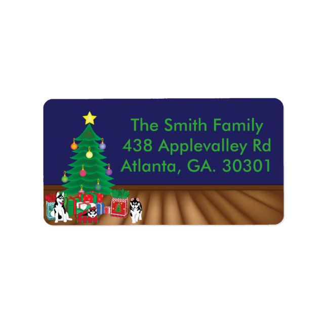 Huskies spelar under Julgran-kortet Adressetikett (Framsidan)