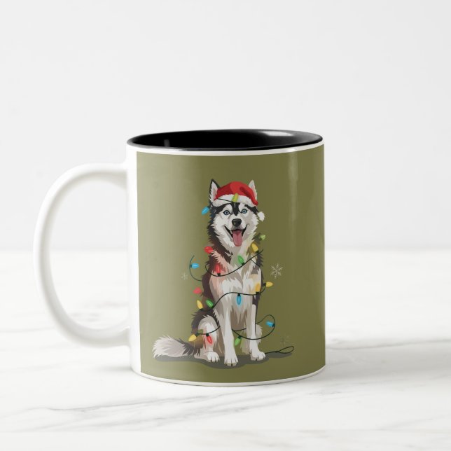 Husky Älskare Jul Siberian Jul Hund Mamma  Två-Tonad Mugg (Vänster)