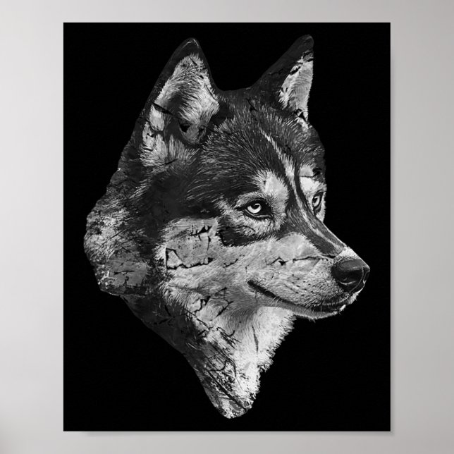 Husky Ansikte Cute Hund älskare Manar Women Black  Poster (Framsidan)