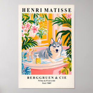 Husky Art Print, Rosa Bathroom Wall Art, Matisse P Poster