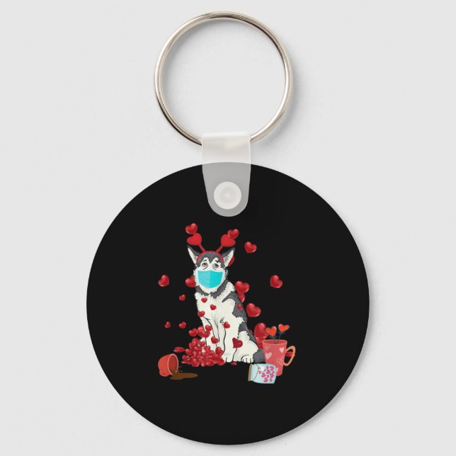 Husky Bära Ansikte Mask | Valentines day Gift Nyckelring (Framsida)