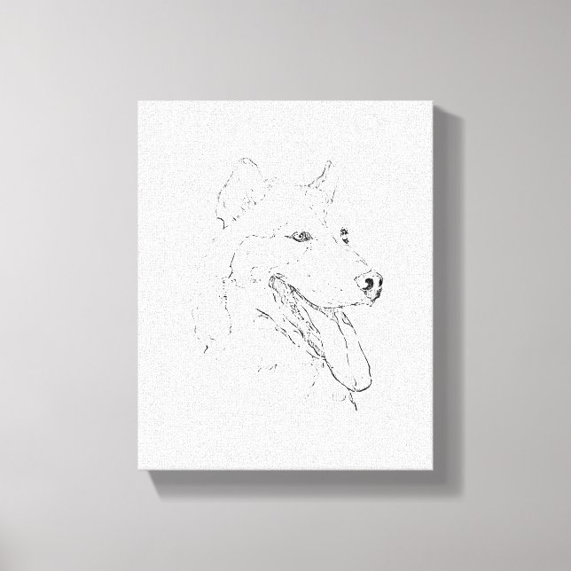 Husky bläck väggkonst – minimalistisk hund linjete canvastryck (Framsida)