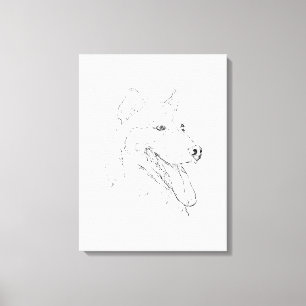 Husky bläck väggkonst – minimalistisk hund linjete canvastryck
