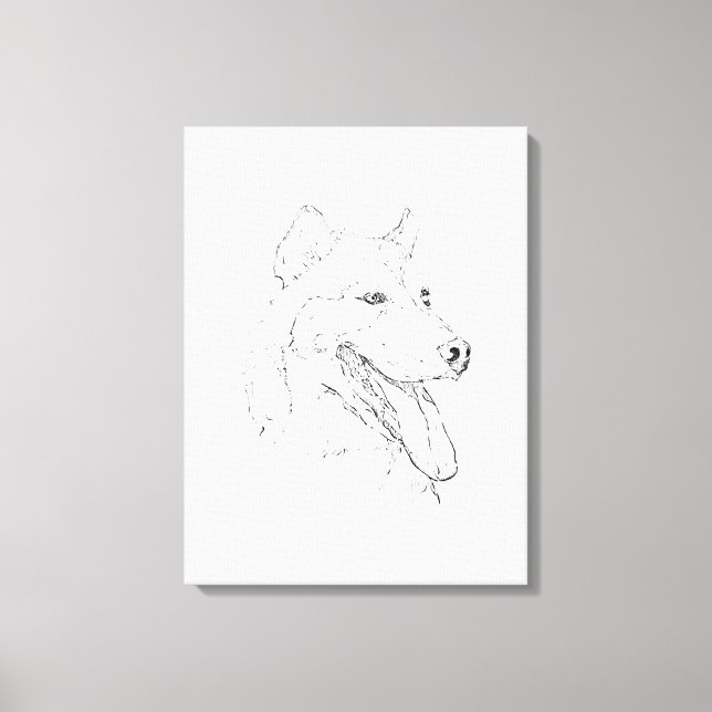 Husky bläck väggkonst – minimalistisk hund linjete canvastryck (Framsida)