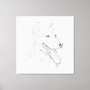 Husky bläck väggkonst – minimalistisk hund linjete canvastryck