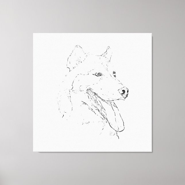 Husky bläck väggkonst – minimalistisk hund linjete canvastryck (Framsida)
