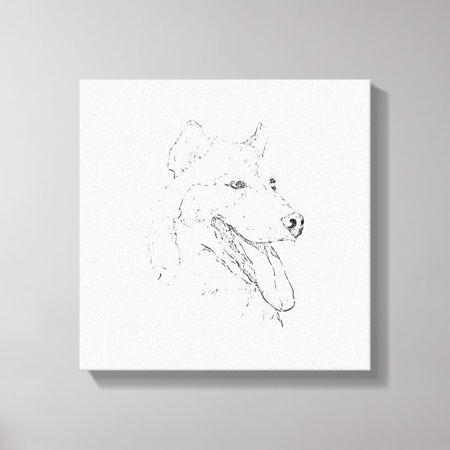 Husky bläck väggkonst – minimalistisk hund linjete canvastryck (Framsida)
