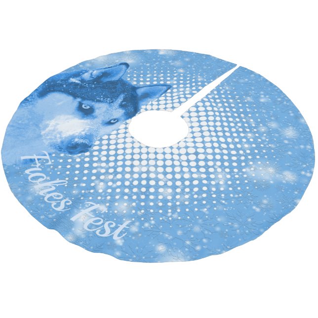 HUSKY blau Frohes Fest Julgransmatta Borstad Polyester (Vinklad)