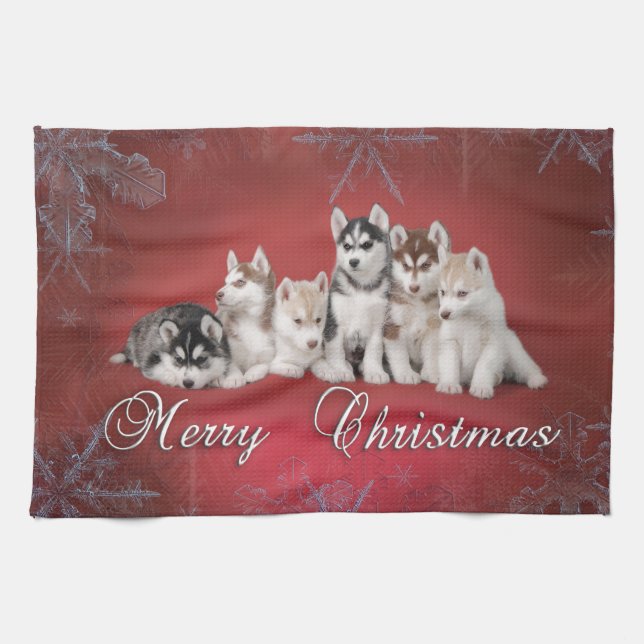 Husky christmas kökshandduk (Horisontell)
