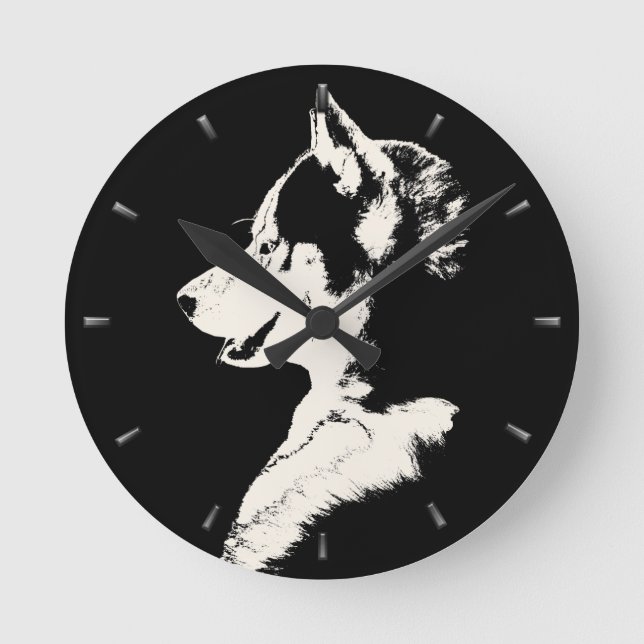 Husky Clock ger Dockor Sled Hund Clock Rund Klocka (Framsida)