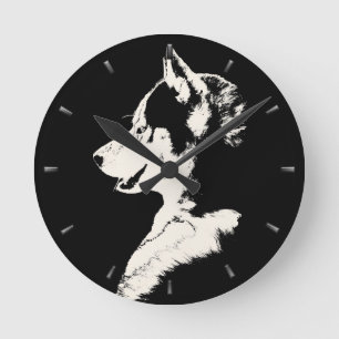 Husky Clock ger Dockor Sled Hund Clock Rund Klocka