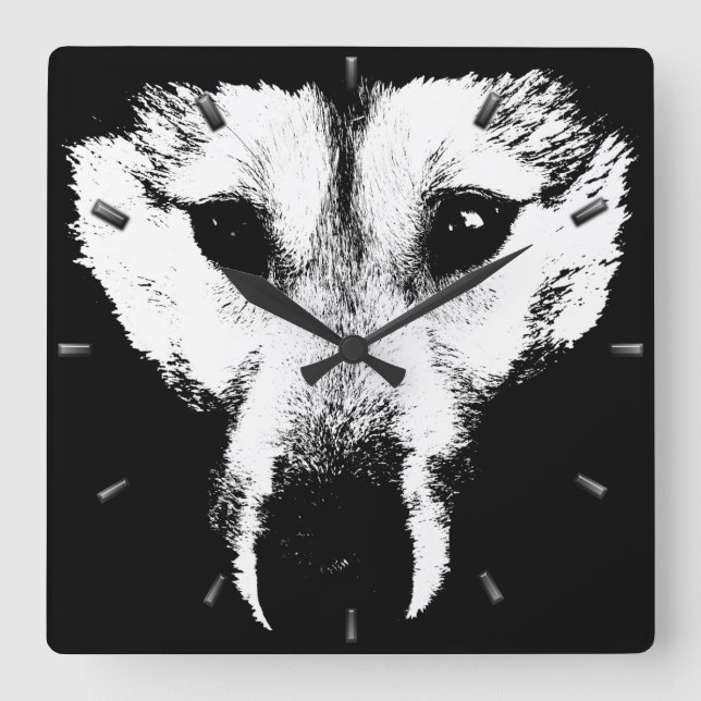 Husky Clock ger Valp av hjullåsning för Varg  Fyrkantig Klocka (Framsida)