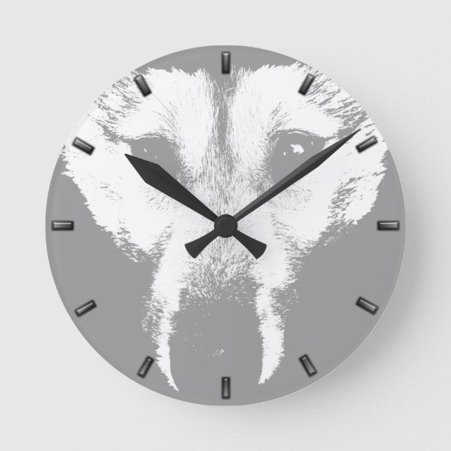 Husky Clock ger Valp av hjullåsning för Varg  Rund Klocka (Framsida)