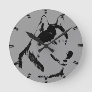 Husky Clock presenterar Dockor Sled Hund Wall Cloc Rund Klocka