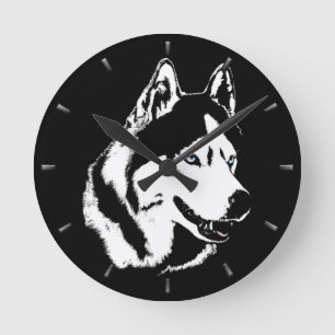 Husky Clock presenterar Dockor Sled Hund Wall Cloc Rund Klocka