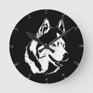 Husky Clock presenterar Dockor Sled Hund Wall Cloc Rund Klocka