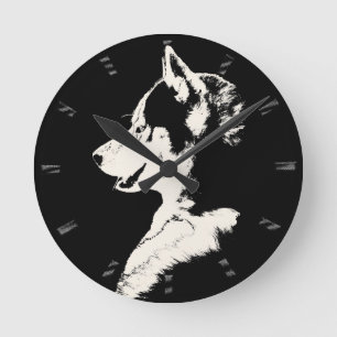 Husky Clock presenterar Dockor Sled Hund Wall Cloc Rund Klocka
