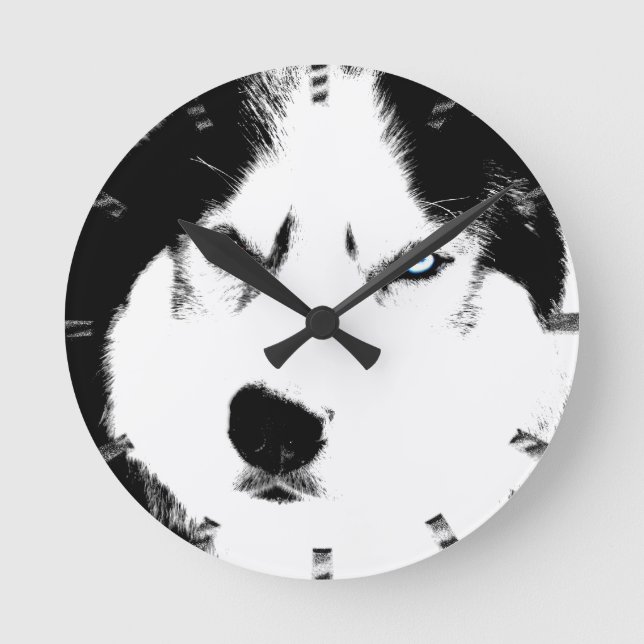 Husky Clock Varg Husky Sled Hund Wall Clock Rund Klocka (Framsida)