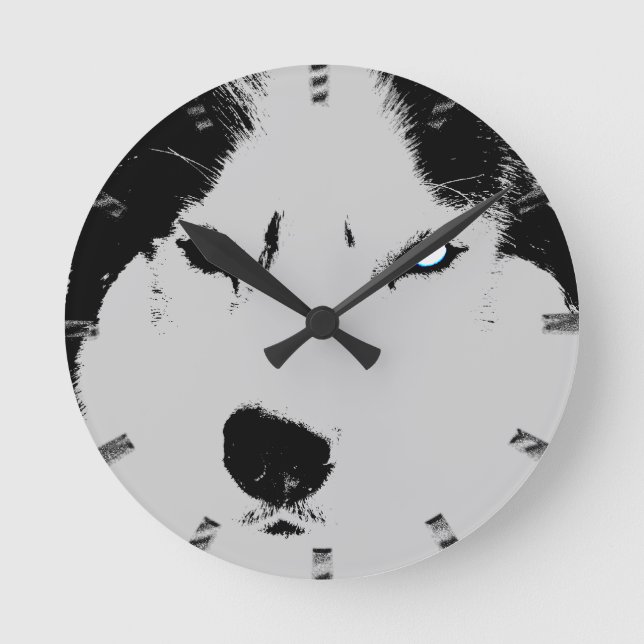 Husky Clock Varg Husky Sled Hund Wall Clock Rund Klocka (Framsida)