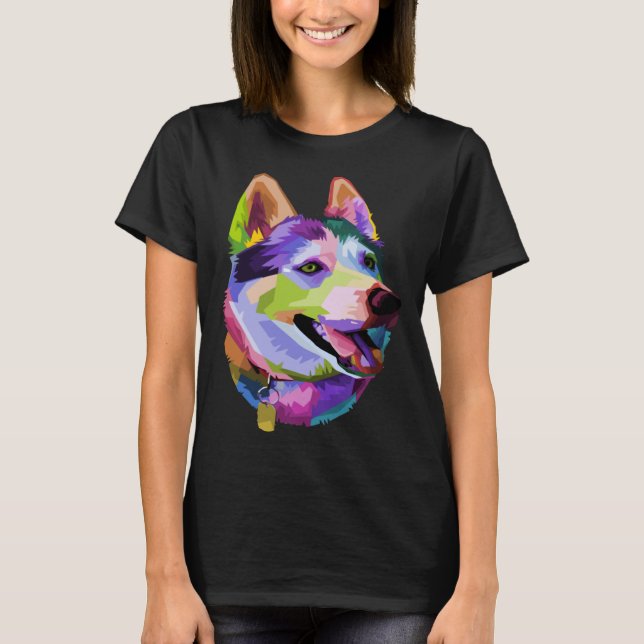 husky Colorful Dog Pop Style T Shirt (Framsida)