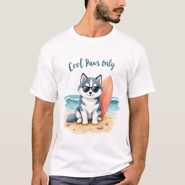 Husky Cool Paws Stranddesign T Shirt (Framsida)