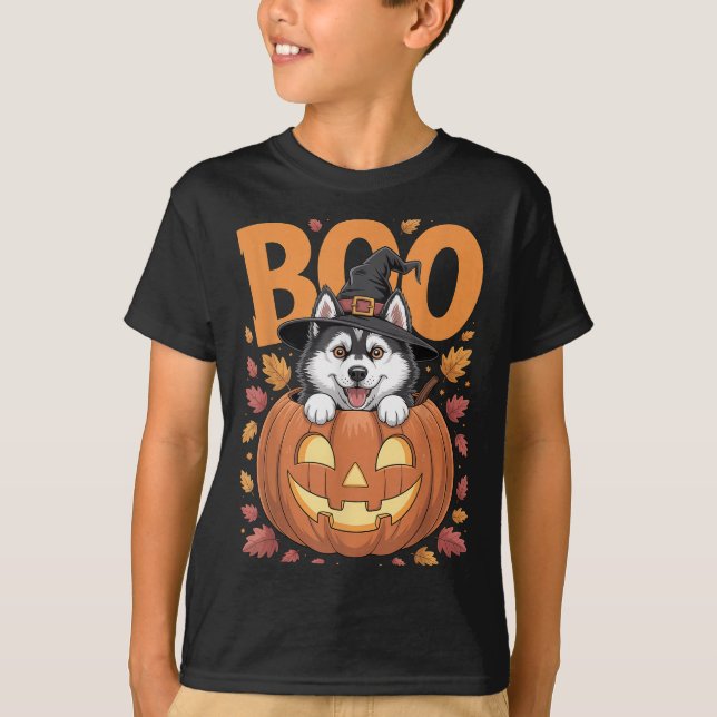 Husky Costume On Pumpkin Halloween Siberian Husky  T Shirt (Framsida)