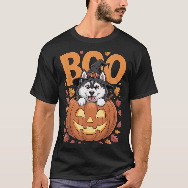 Husky Costume On Pumpkin Halloween Siberian Husky  T Shirt (Framsida)