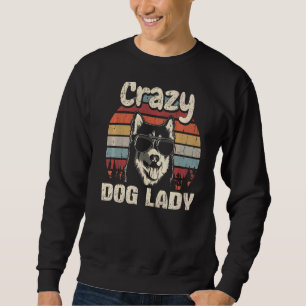 Husky Crazy Hund Dam Vintage Mors dag Retro Lång Ärmad Tröja