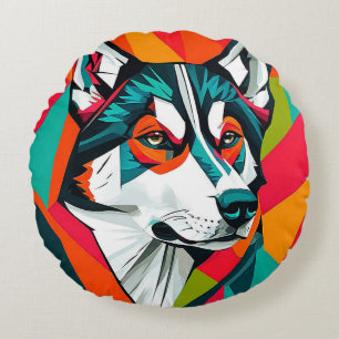 🐺 Husky-dekor för mysiga hundälskares hem 🛋️ Rund Kudde