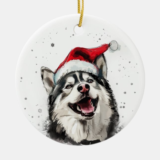 Husky Dog Christmas Personalized Julgransprydnad Keramik (Framsidan)